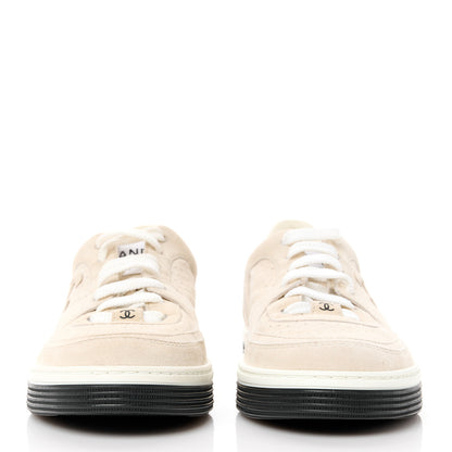 Chanel Suede Womens CC Sneakers 36.5 Light Beige 2 of 9