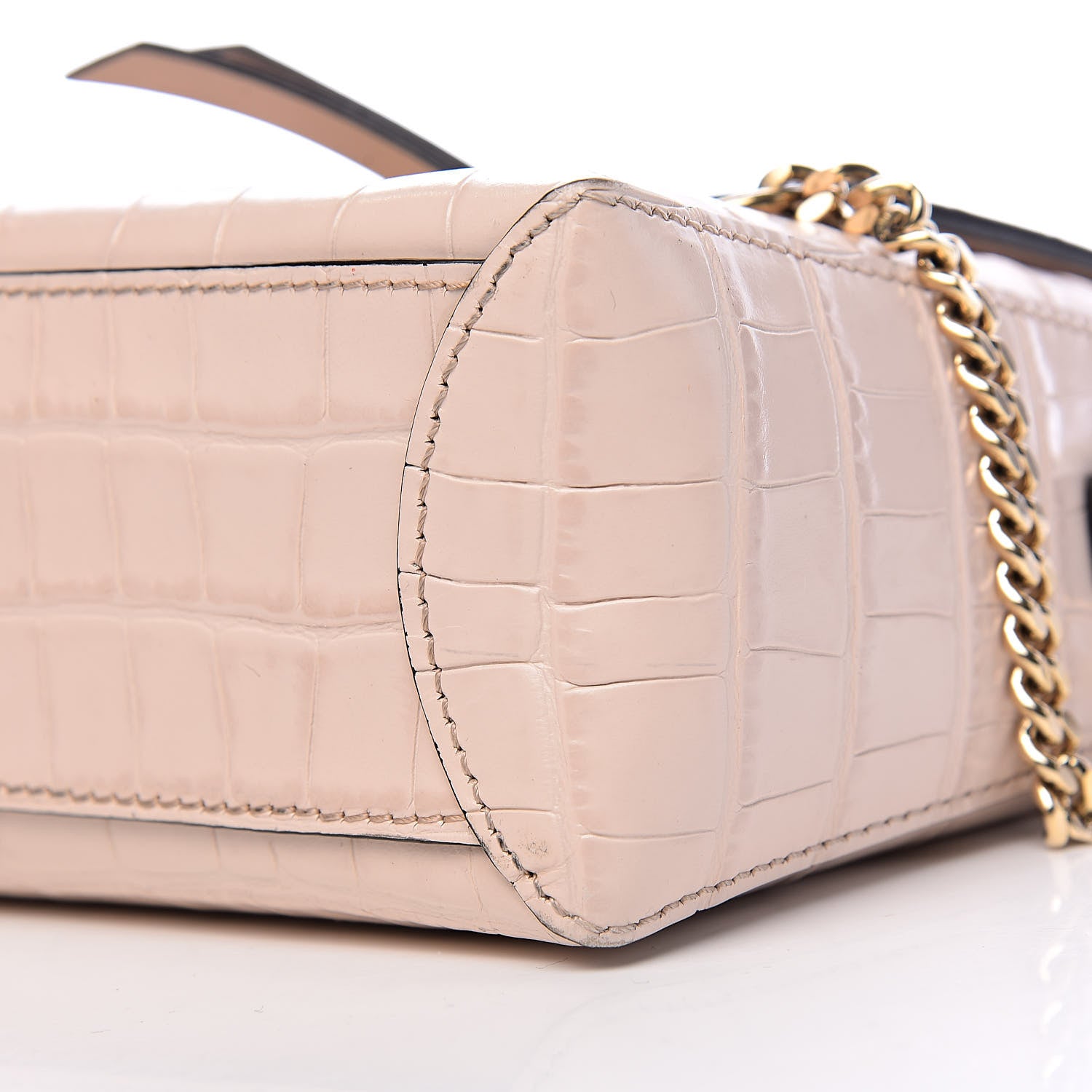 Chloe Calfskin Crocodile Embossed Mini Faye Day Shoulder Bag Cement Pink 9 of 10