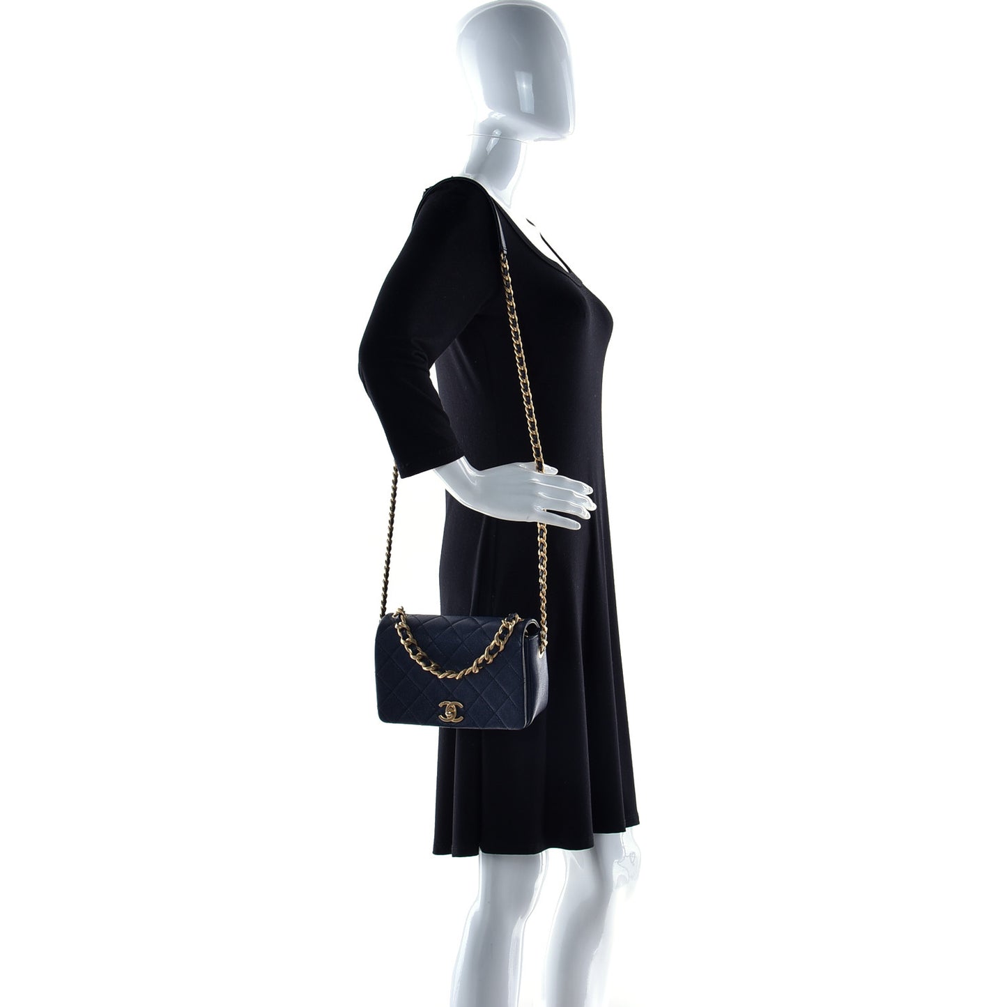 Caviar Quilted Small Fashion Therapy Flap Bag Navy Blue