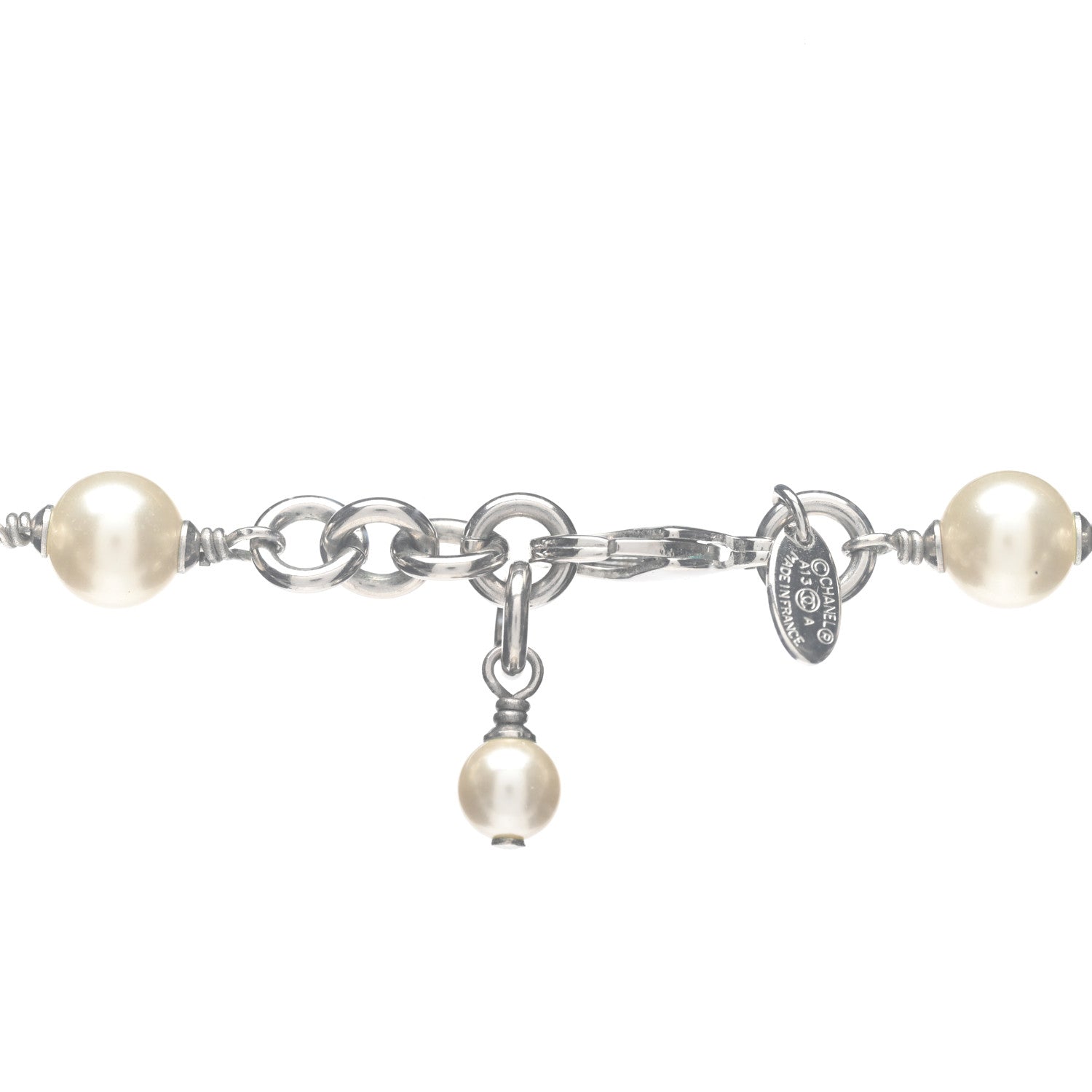 Chanel Crystal Pearl CC Long Necklace Silver 4 of 6
