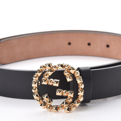 Gucci Calfskin Studded Interlocking G Belt 80 32 Black 4 of 9