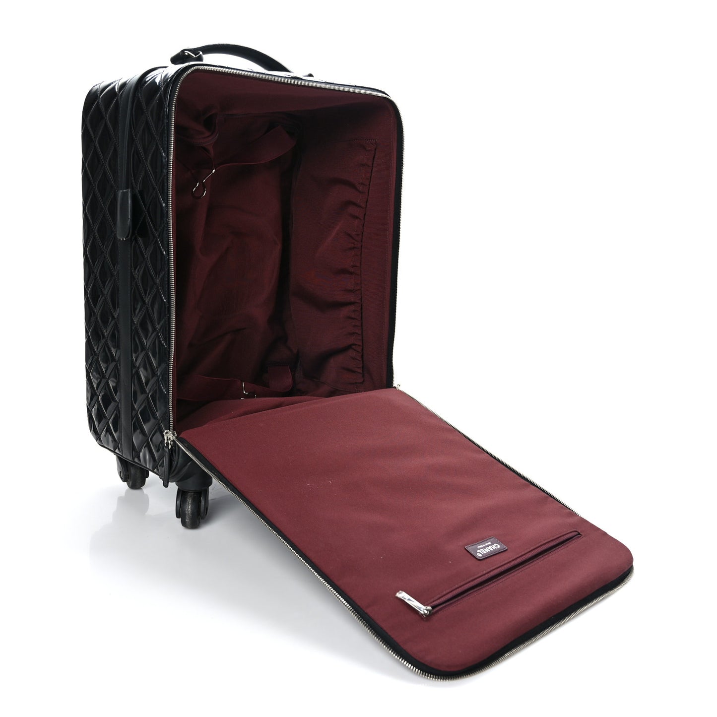 Vinyl Calfskin Quilted Trolley Rolling Luggage Black