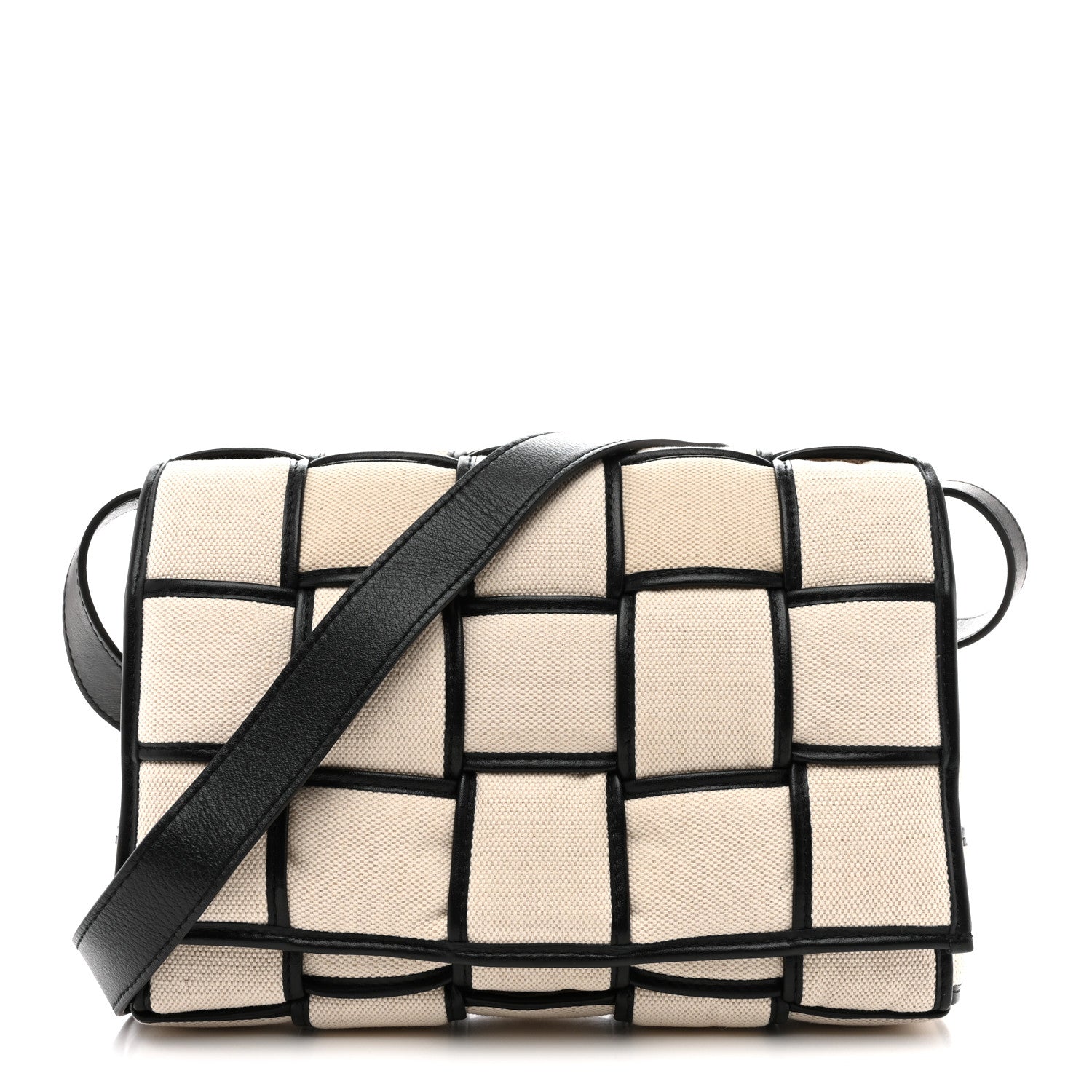 Bottega Veneta Canvas Intrecciato Padded Cassette Crossbody Bag Natural Black 1 of 10