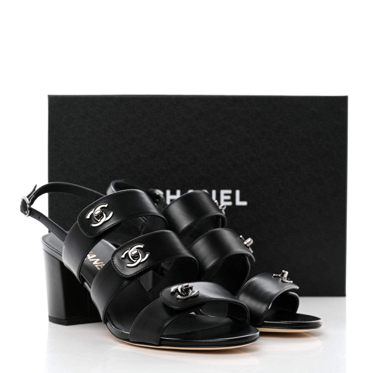 Chanel Lambskin Logo CC Turnlock Sandals 39.5 Black 9 of 9