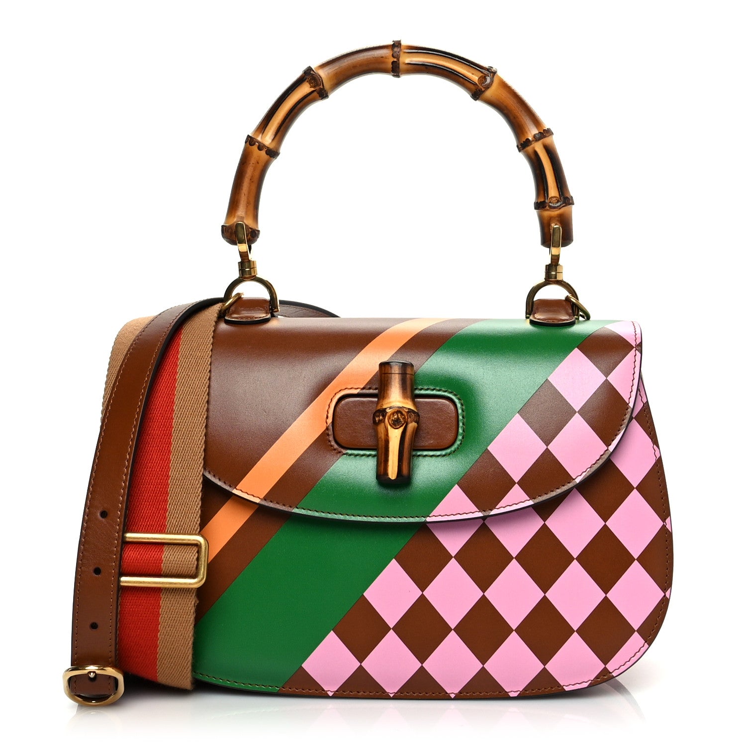 Gucci Calfskin Geometric Print Medium Bamboo 1947 Top Handle Bag Brown 2 of 9