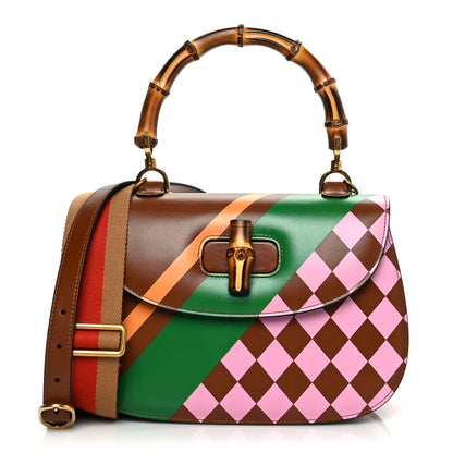 Gucci Calfskin Geometric Print Medium Bamboo 1947 Top Handle Bag Brown 2 of 9