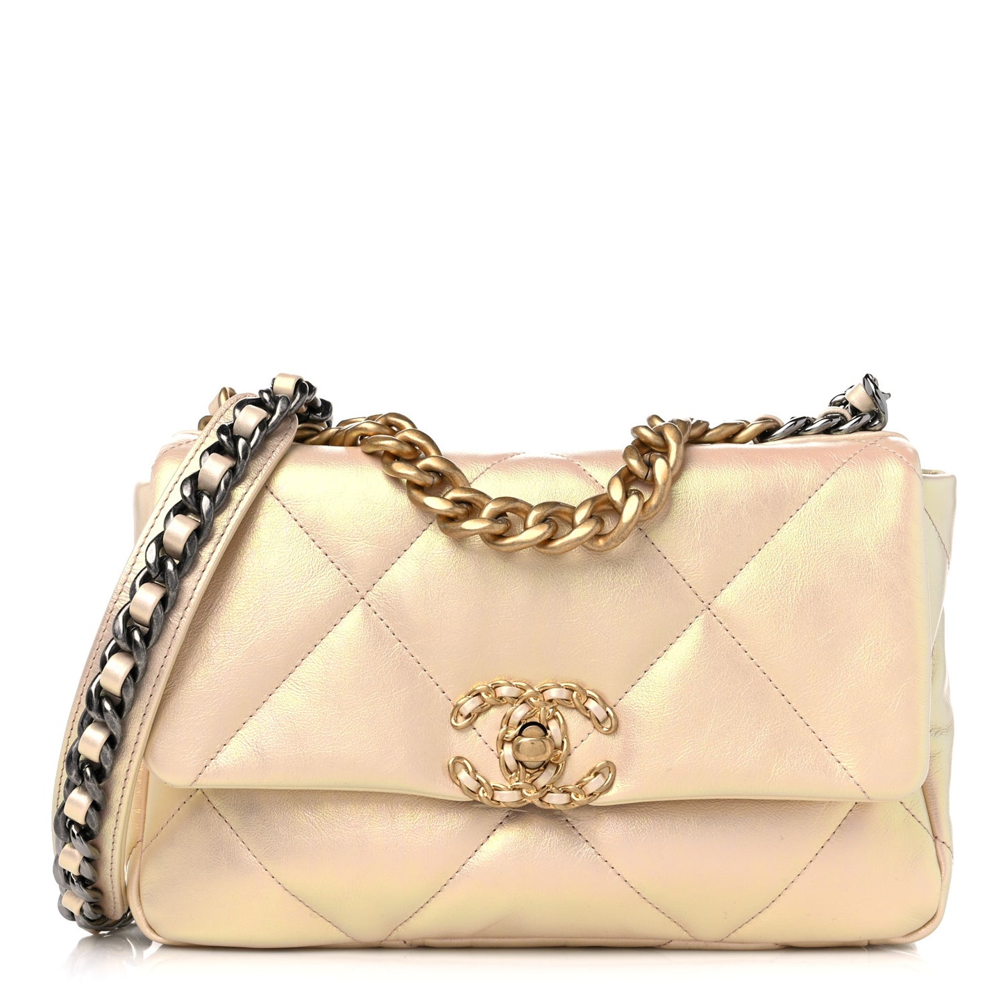 Iridescent Lambskin Quilted Medium Chanel 19 Flap Pink