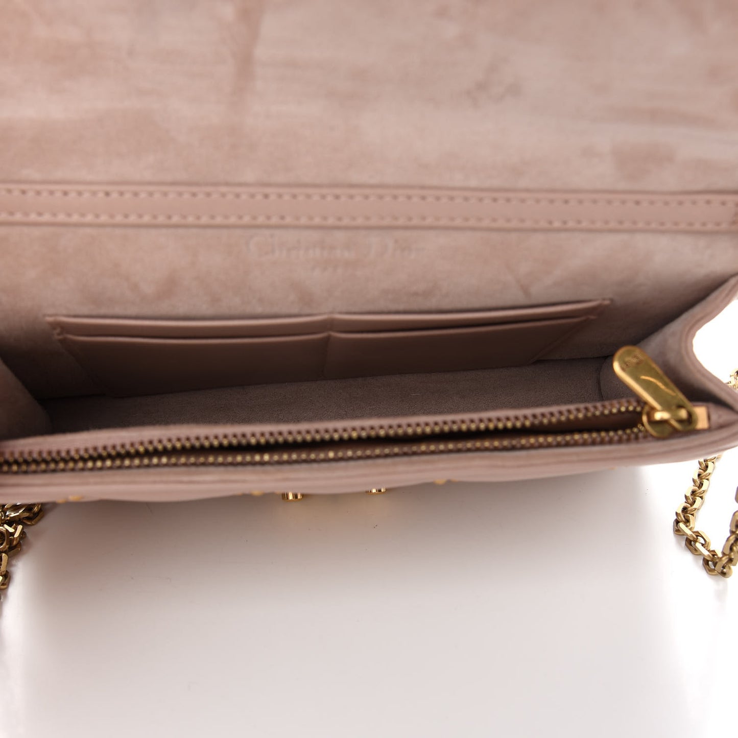 Lambskin Cannage Studded Dioraddict Wallet on Chain Clutch Nude