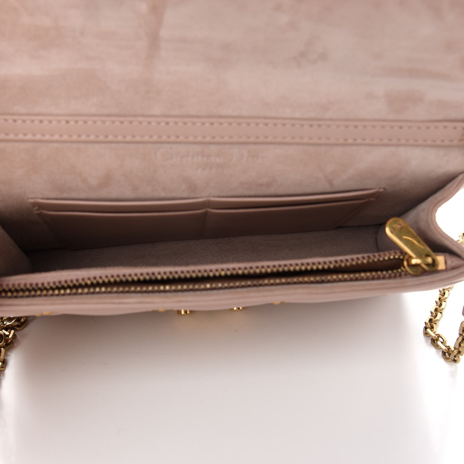 Christian Dior Lambskin Cannage Studded Dioraddict Wallet on Chain Clutch Nude 5 of 9