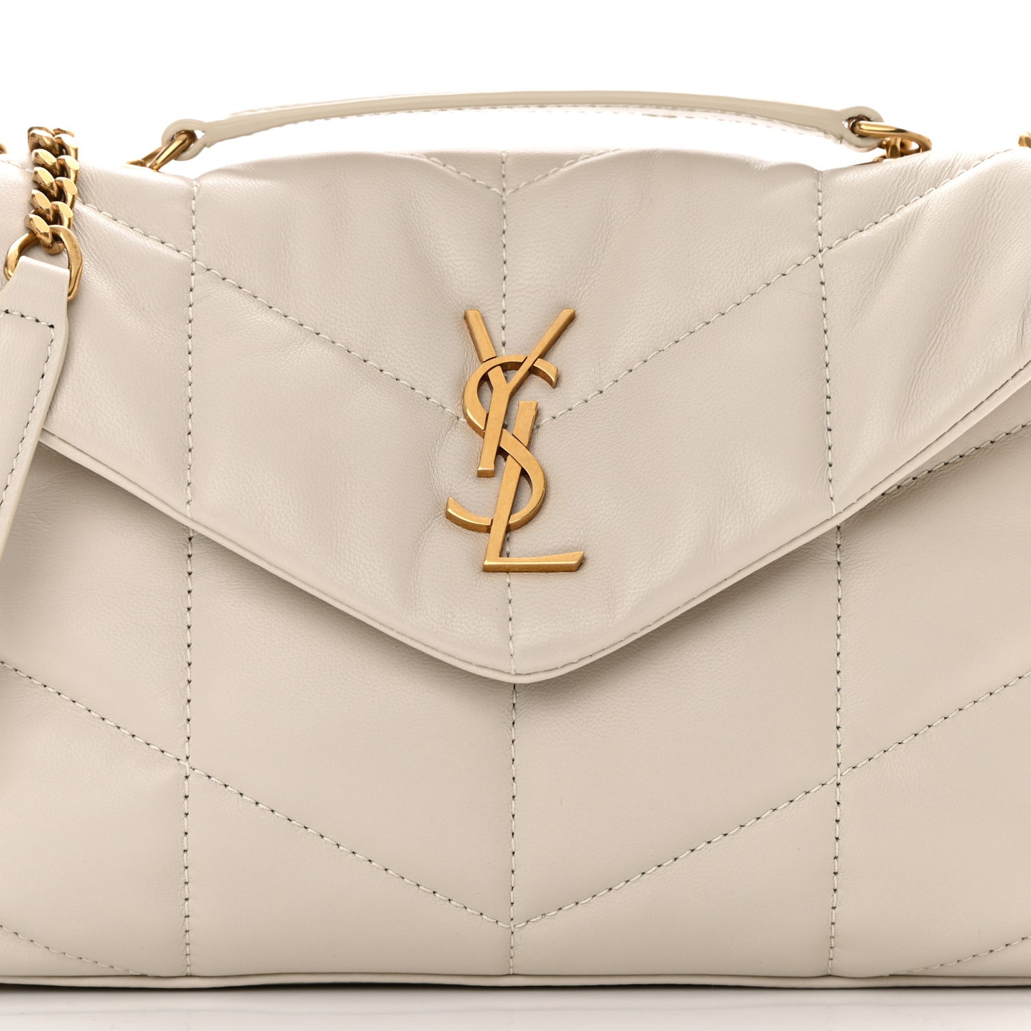Lambskin Quilted Toy Loulou Puffer Monogram Chain Satchel Crema Soft