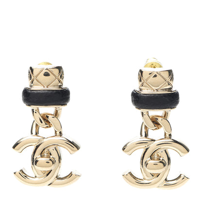 Chanel Lambskin CC Turnlock Drop Earrings Gold Black 1 of 5