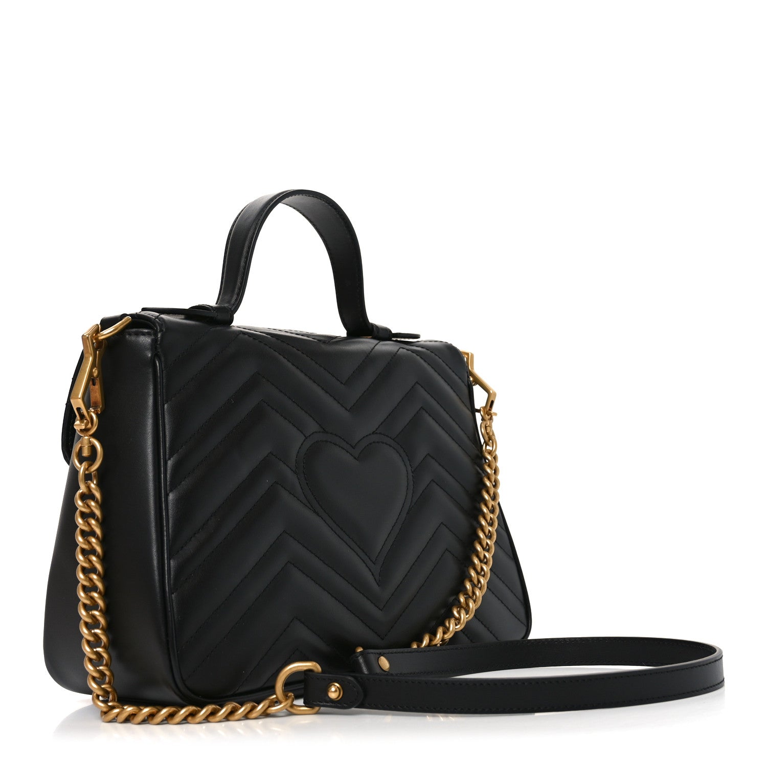 Gucci Calfskin Matelasse Small GG Marmont Top Handle Shoulder Bag Black 3 of 11