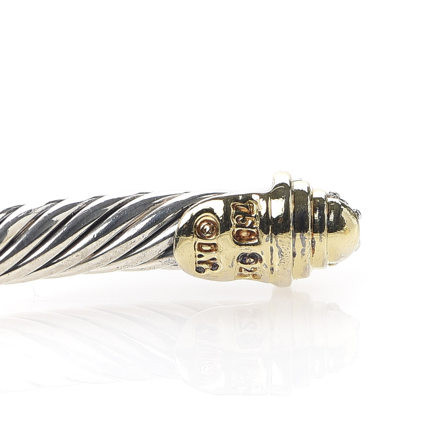 David Yurman Sterling Silver 18K Yellow Gold Diamond 4mm Cable Kids Bracelet 5 of 5
