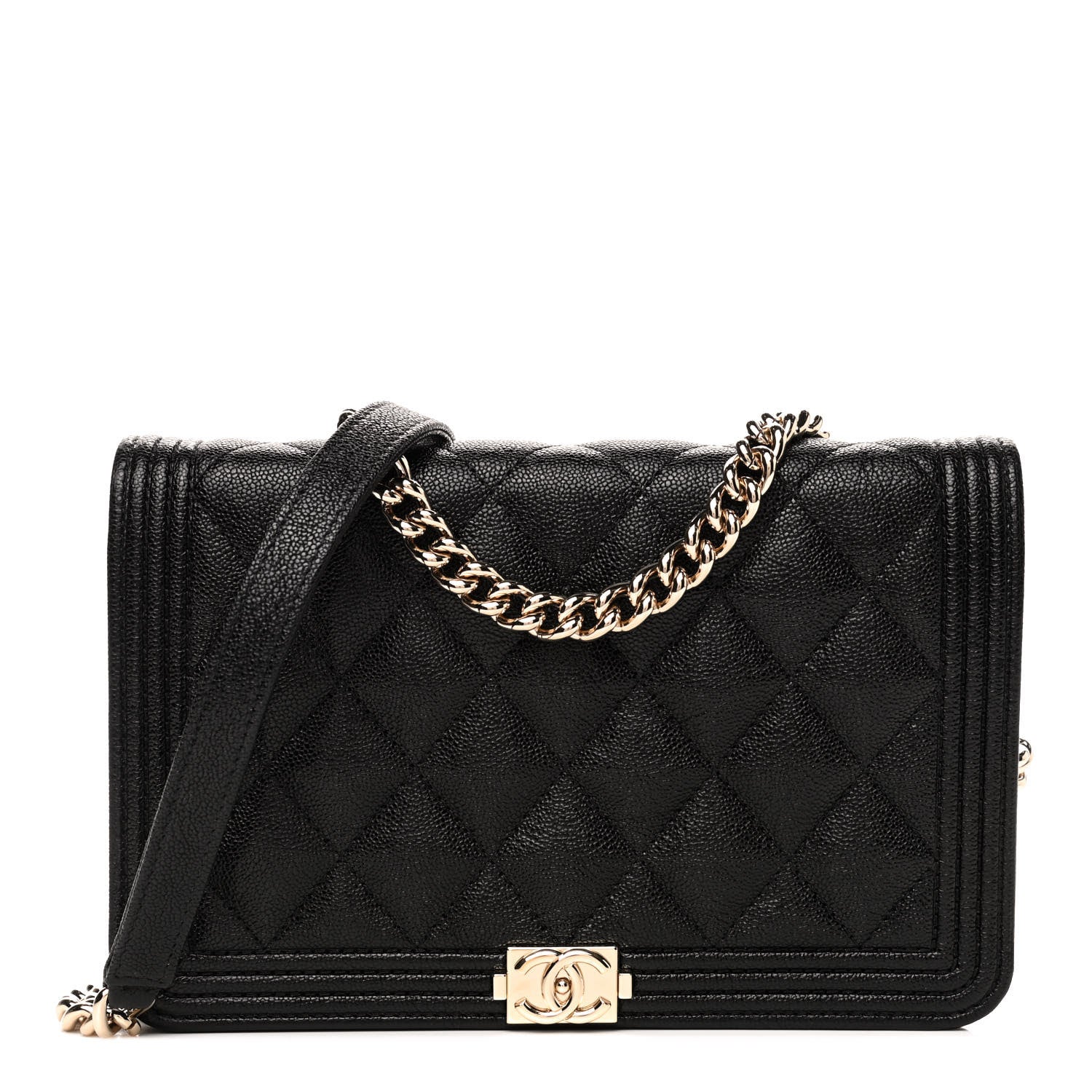 Chanel Caviar Quilted Boy Wallet On Chain WOC Black 1 of 5