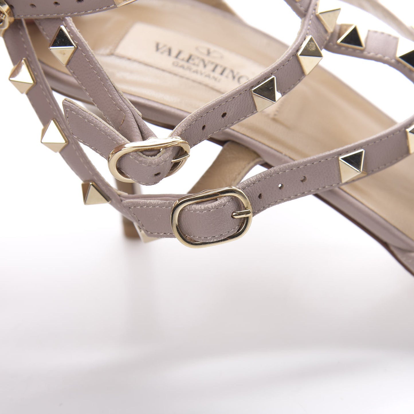 Calfskin Nappa Rockstud Ankle Strap 65mm Pumps 41.5 Alpaca Poudre