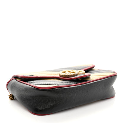 Gucci Vintage Effect Calfskin Matelasse Diagonal Striped Super Mini Torchon GG Marmont Shoulder Bag Black Beige 4 of 11