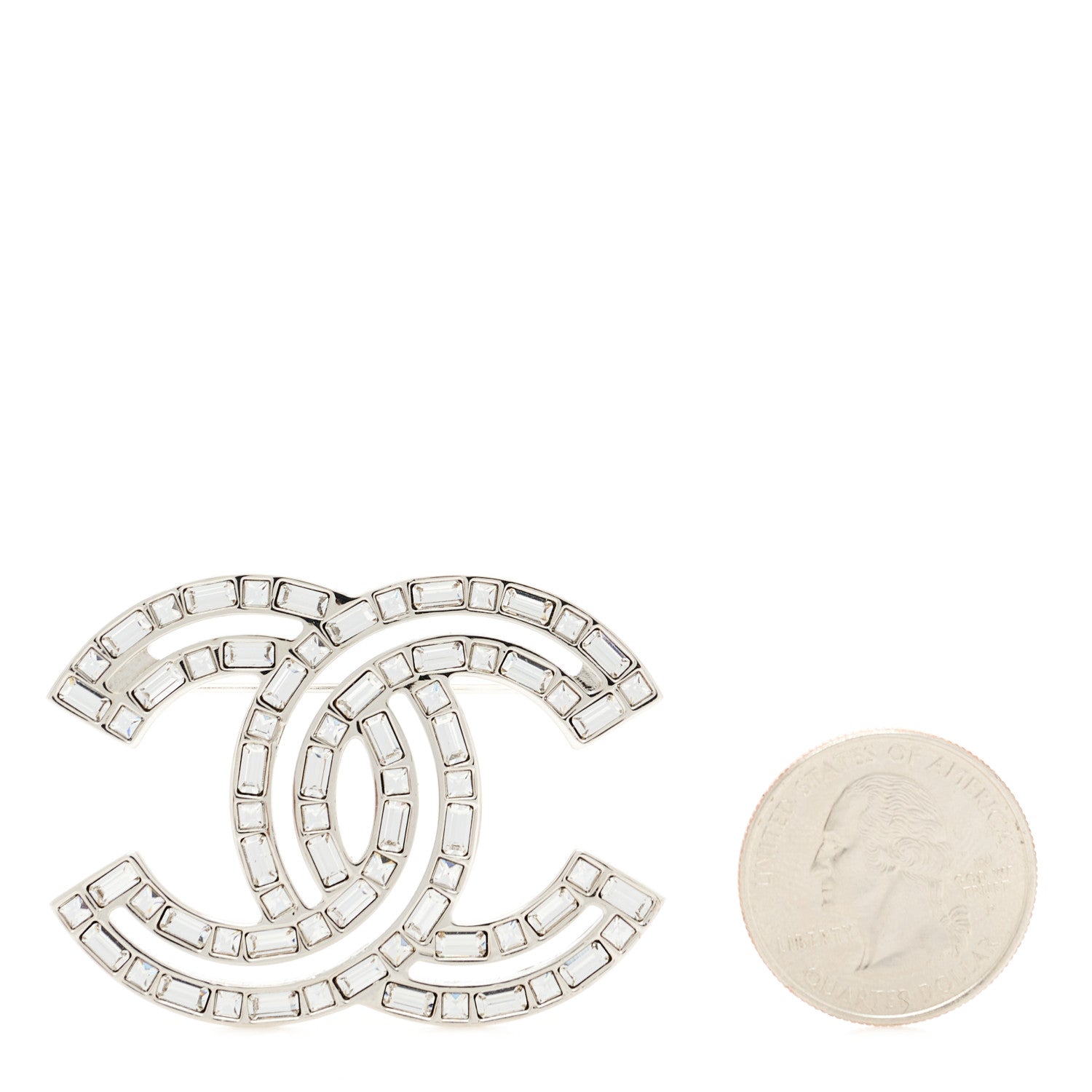 Chanel Baguette Crystal CC Brooch Silver 2 of 5
