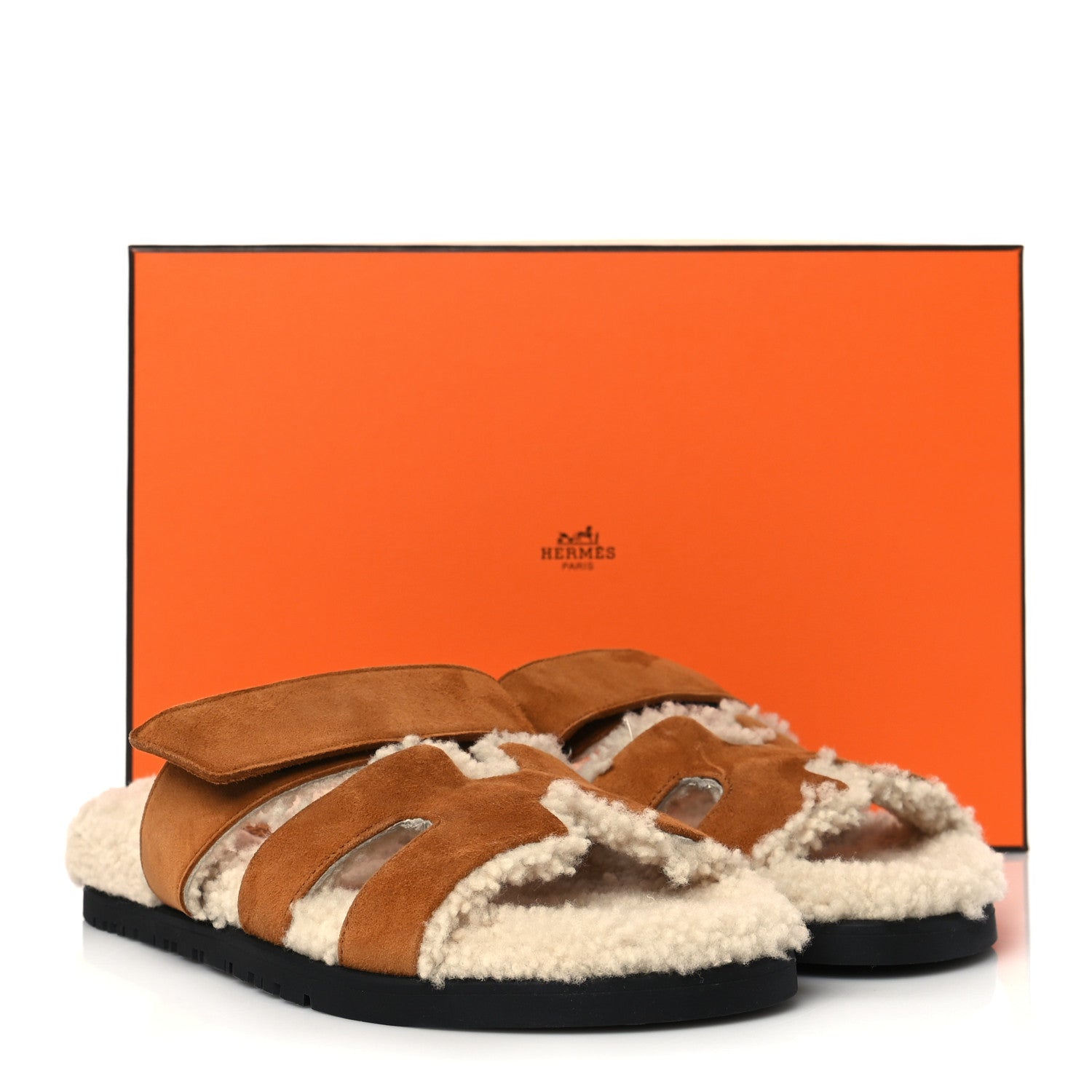 Hermes Suede Goatskin Woolskin Womens Chypre Sandals 36.5 Brun Fume Ecru 8 of 8
