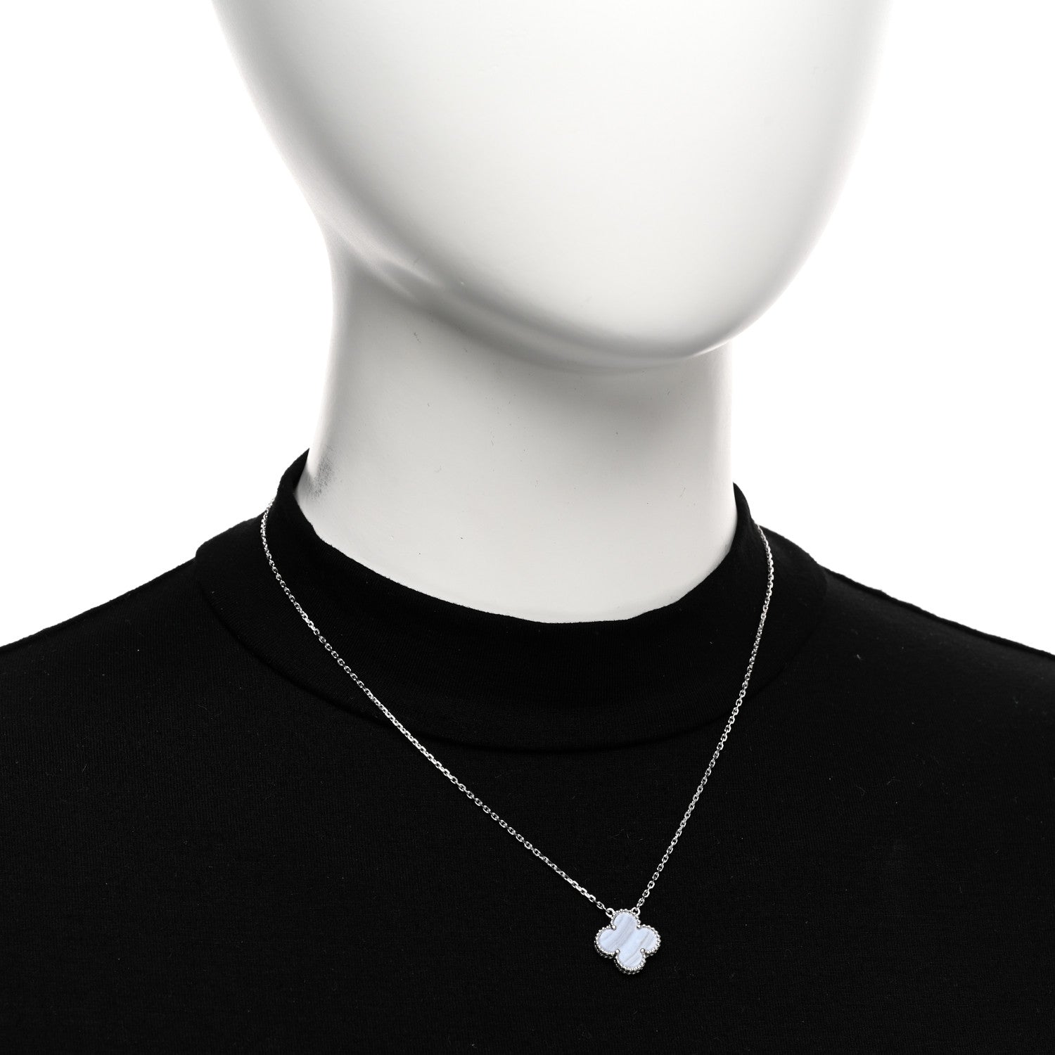 Van Cleef & Arpels 18K White Gold Chalcedony Vintage Alhambra Pendant Necklace 2 of 5