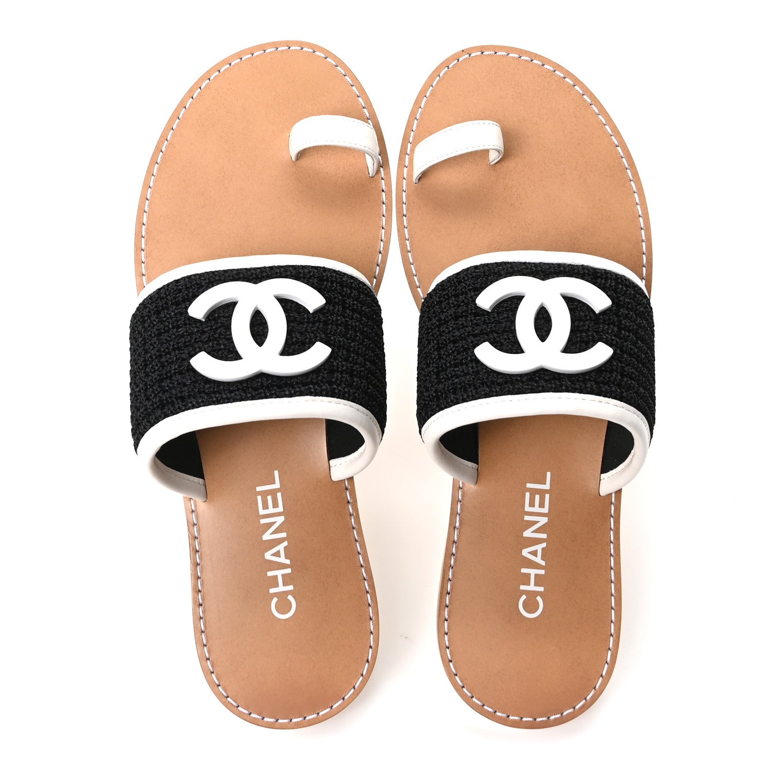 Chanel Raffia Lambskin CC Mules 40 Black White 2 of 10