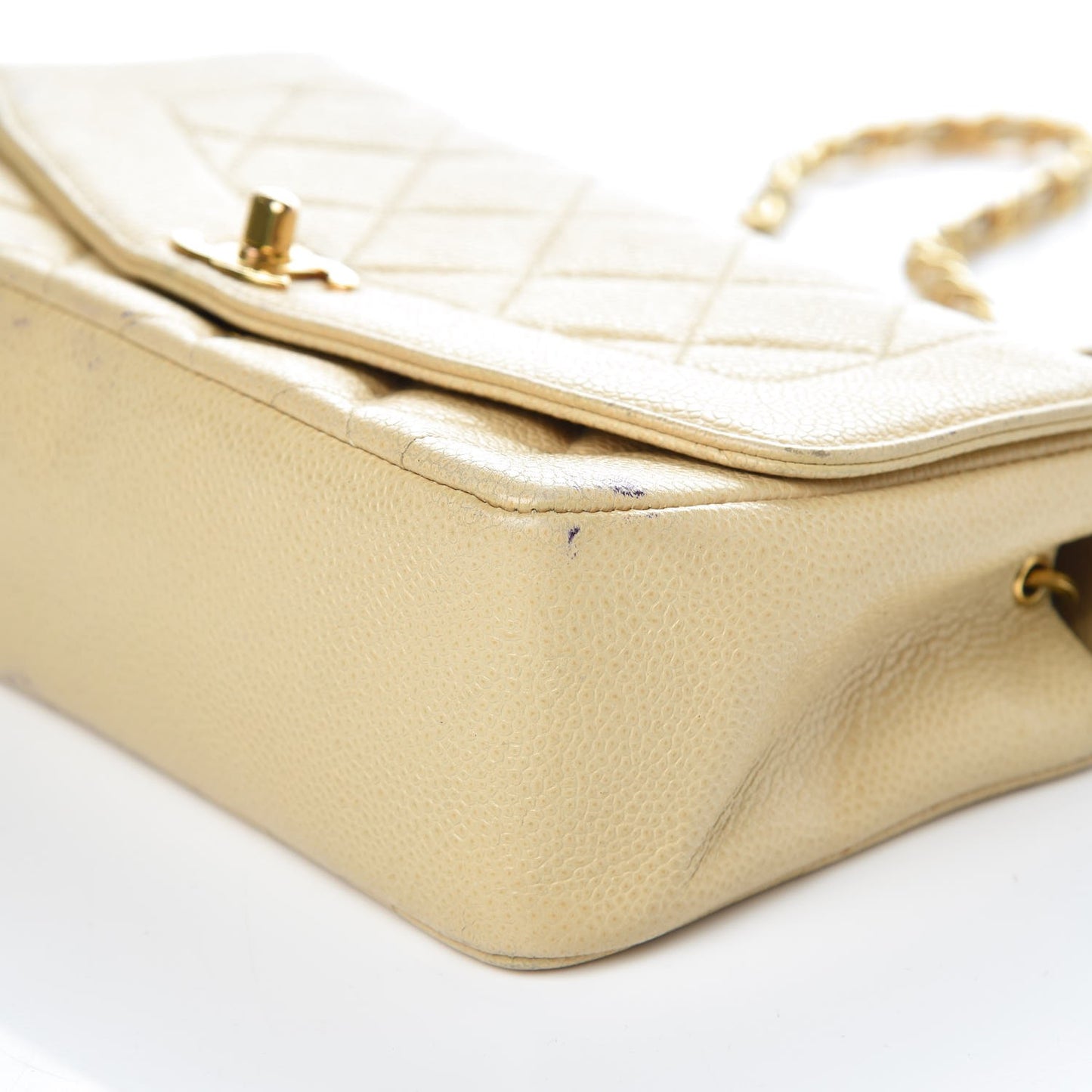 Caviar Quilted Small Single Flap Beige
