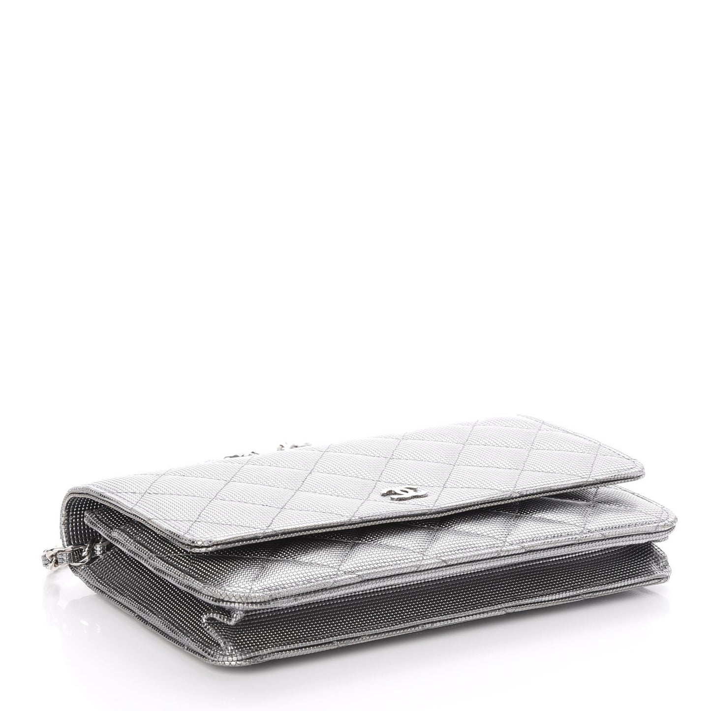 Metallic Calfskin Quilted Pixel Effect Wallet on Chain WOC Silver