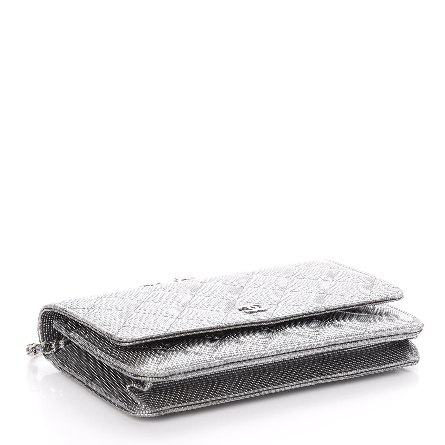 Chanel Metallic Calfskin Quilted Pixel Effect Wallet on Chain WOC Silver 4 of 8