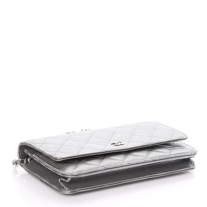 Chanel Metallic Calfskin Quilted Pixel Effect Wallet on Chain WOC Silver 4 of 8