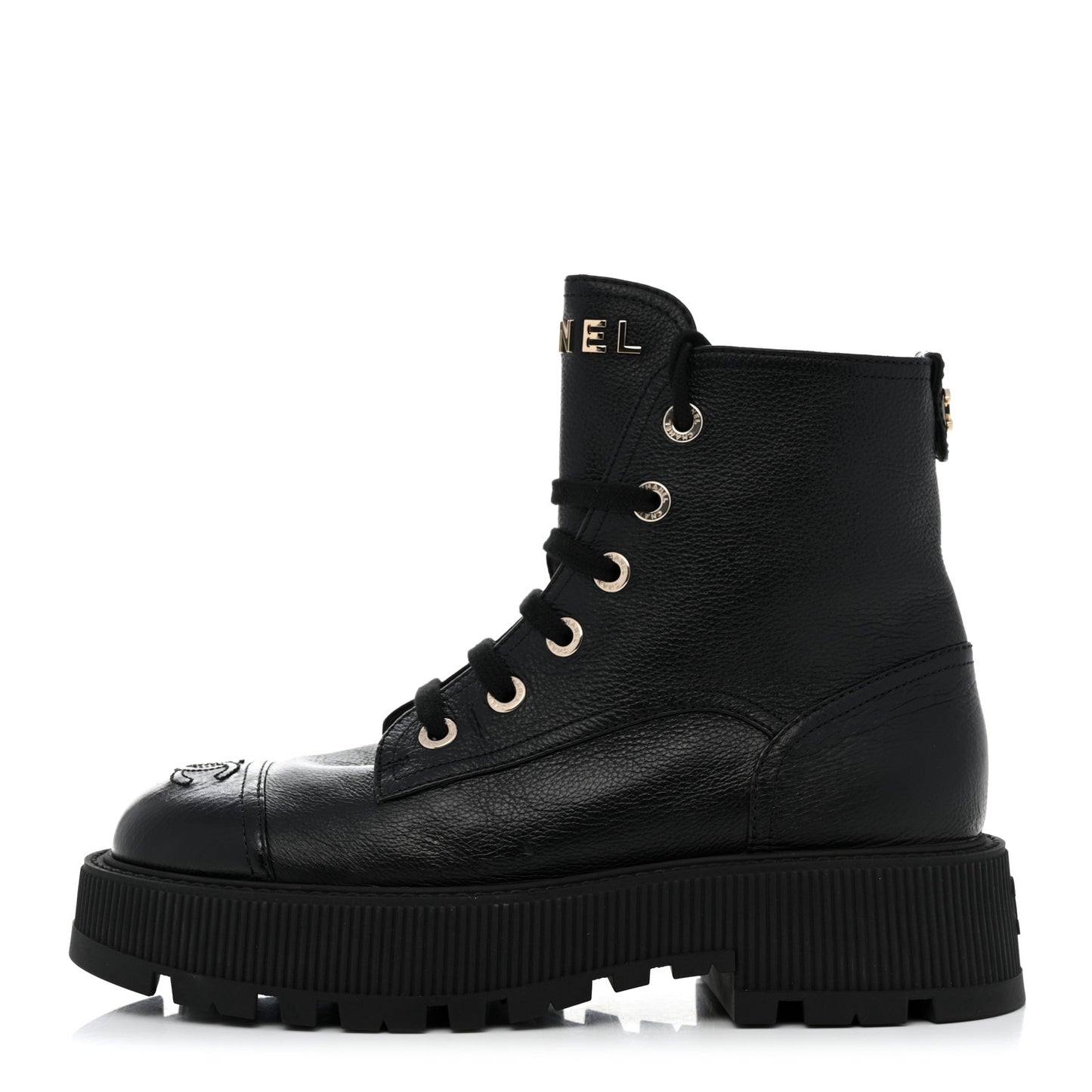 Calfskin CC Lace Up Combat Boots 39.5 Black
