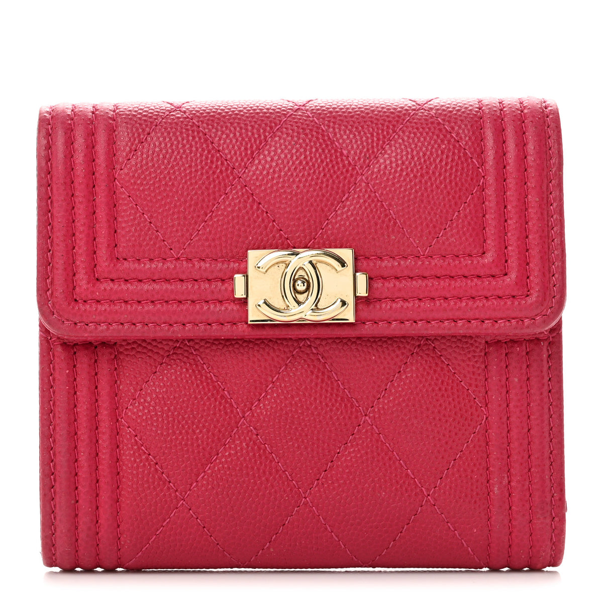 Chanel Caviar Quilted Compact Boy Wallet Pink 1 of 11