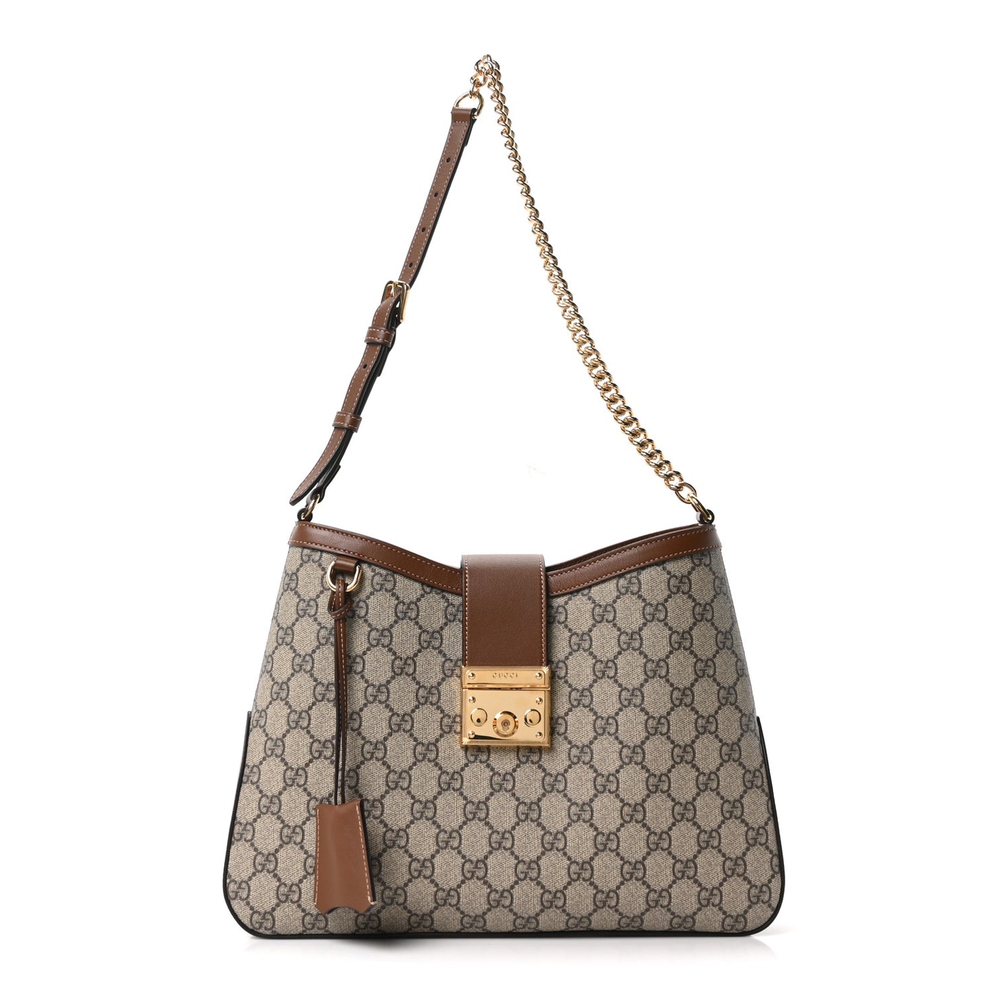 GG Supreme Monogram Medium Padlock Shoulder Bag Beige Ebony Brown Sugar