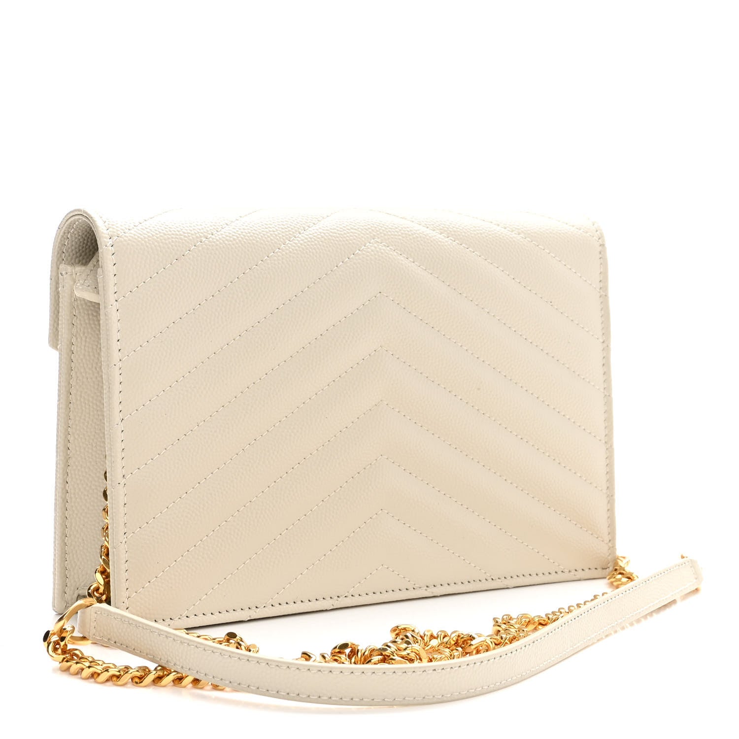 Saint Laurent Grain De Poudre Matelasse Chevron Cassandre Envelope Chain Wallet Nude Powder 2 of 8