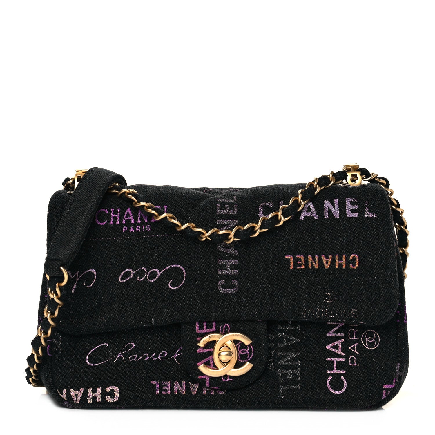 Chanel Denim Quilted Denim Mood Mini Rectangular Flap Black Multicolor 1 of 9