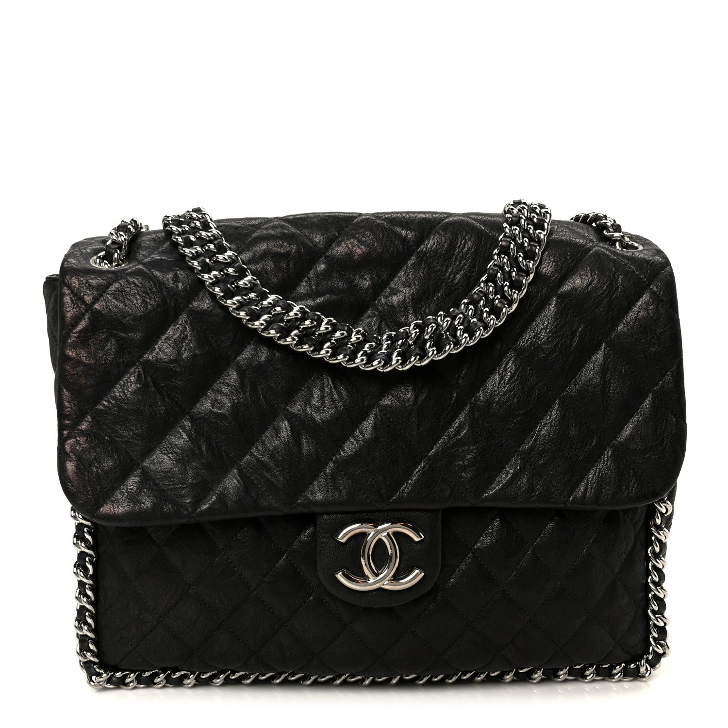 Chanel Washed Lambskin Quilted Maxi Chain Around Flap Black 1 of 10
