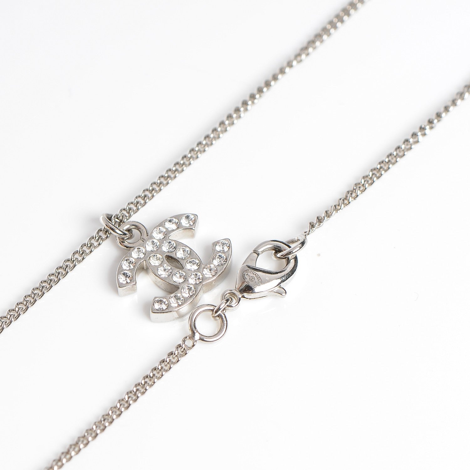 Chanel Crystal Timeless CC Necklace Silver 5 of 5
