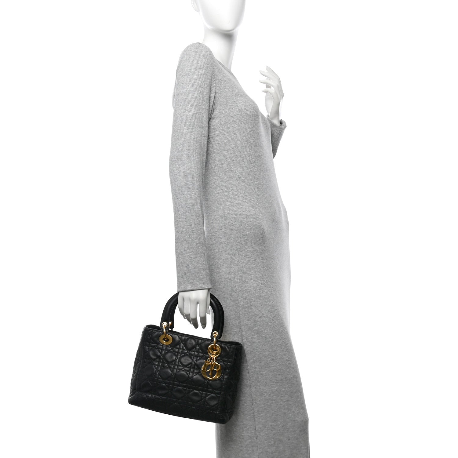 Christian Dior Lambskin Cannage Medium Lady Dior Black 2 of 12