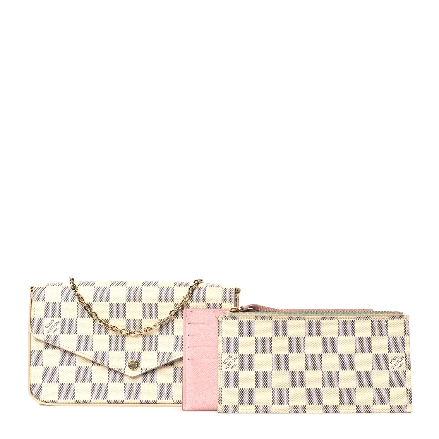Louis Vuitton Damier Azur Pochette Felicie Chain Wallet Rose Ballerine 1 of 12