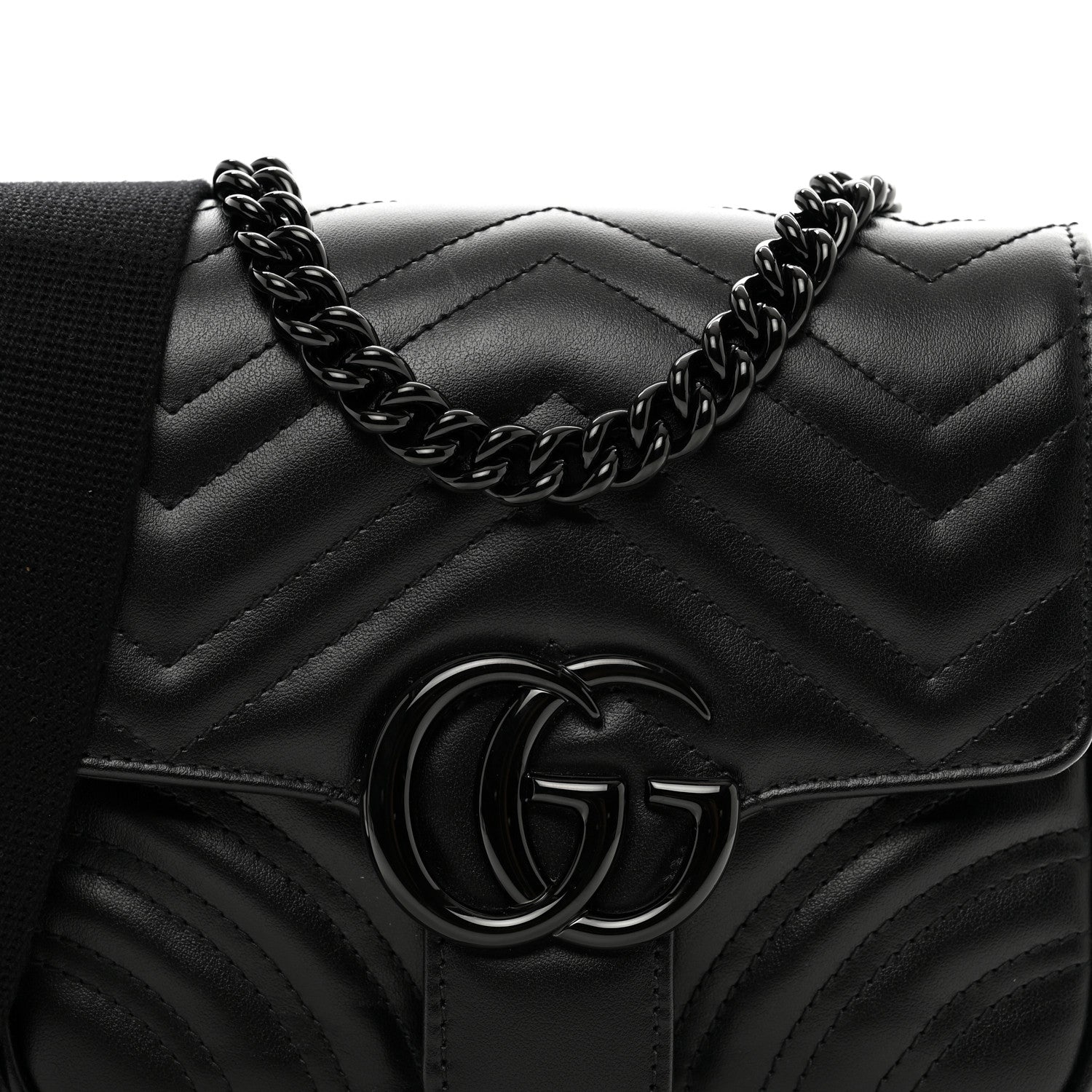 Gucci Calfskin Matelasse Monochrome Mini GG Marmont Crossbody Shoulder Bag Black 5 of 9