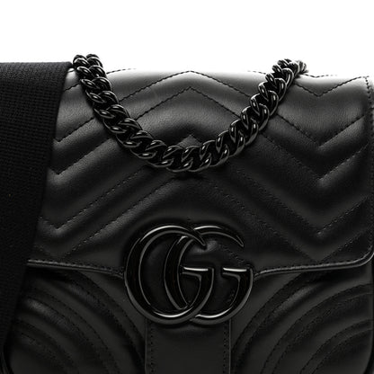 Gucci Calfskin Matelasse Monochrome Mini GG Marmont Crossbody Shoulder Bag Black 5 of 9