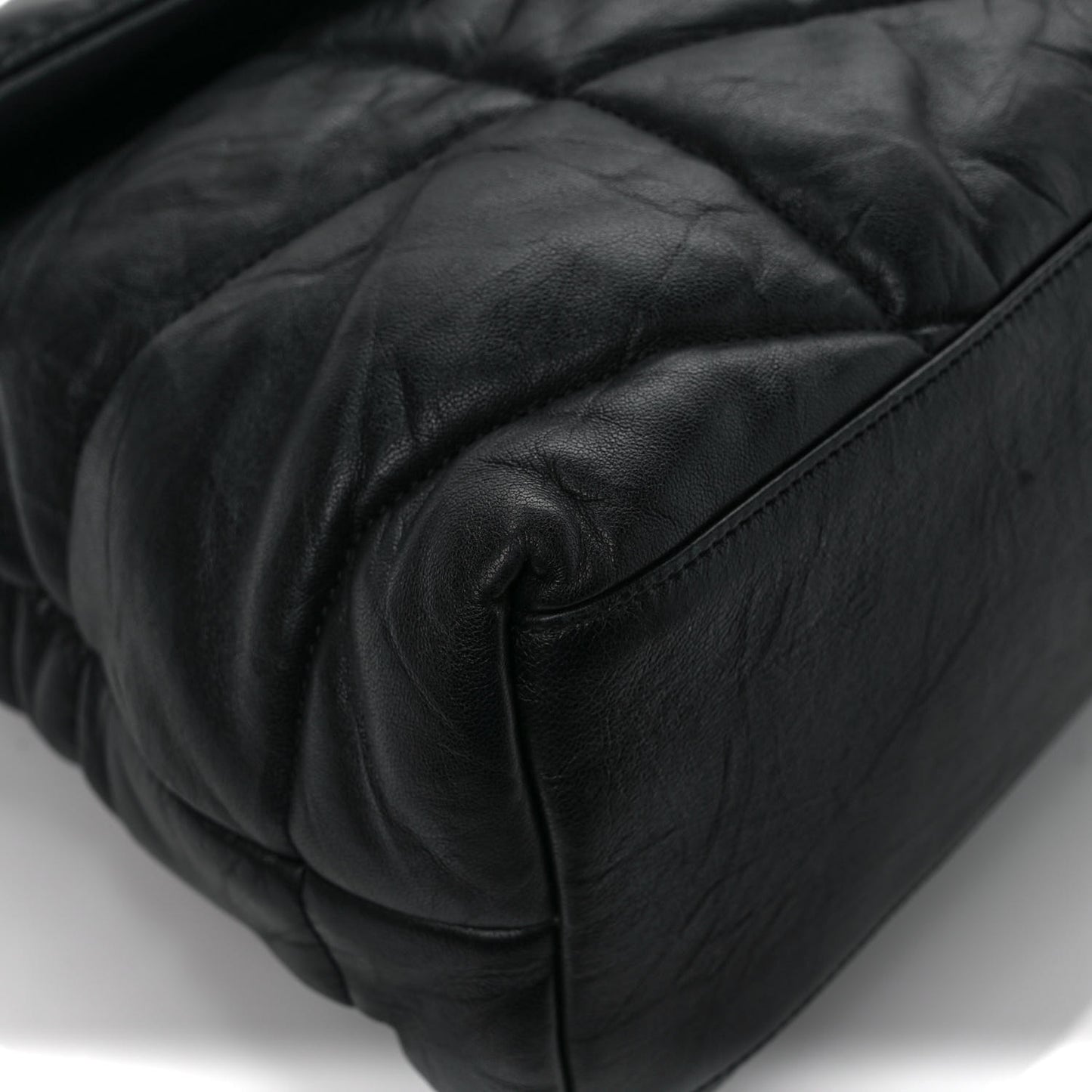 Lambskin Quilted Monogram Monochrome Medium Loulou Puffer Chain Satchel Black