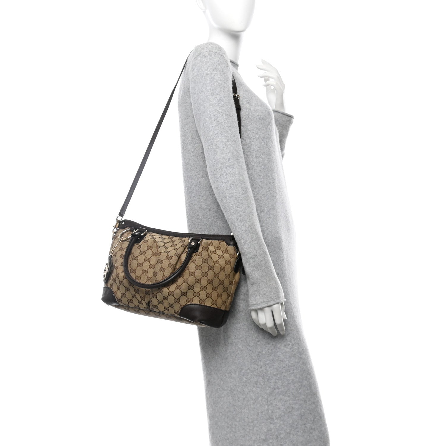 Gucci Monogram Medium Sukey Top Handle Dark Brown 2 of 13