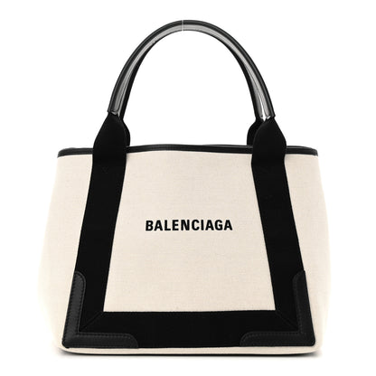 Balenciaga Cotton Canvas Satin Calfskin S Navy Cabas Natural Black 1 of 11