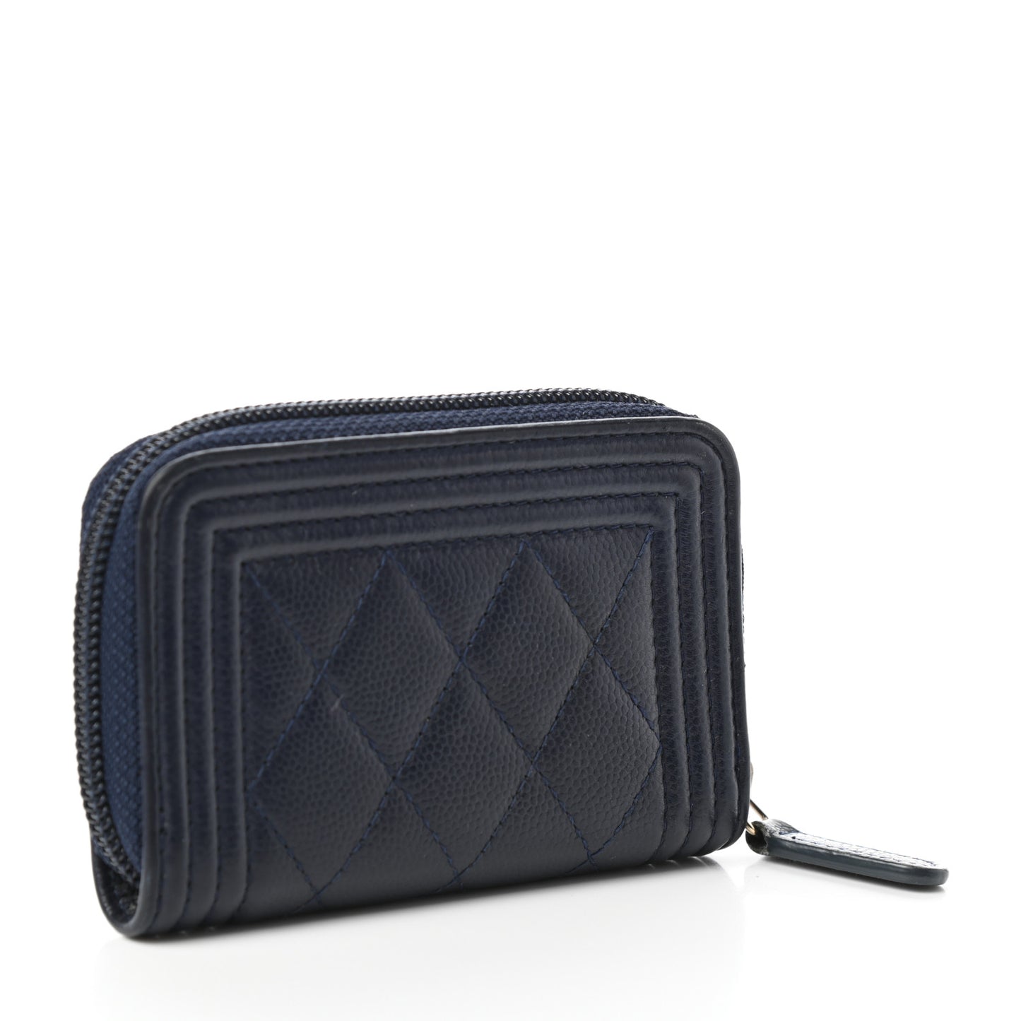 Caviar Quilted Boy Zip Around Coin Purse Wallet Dark Blue