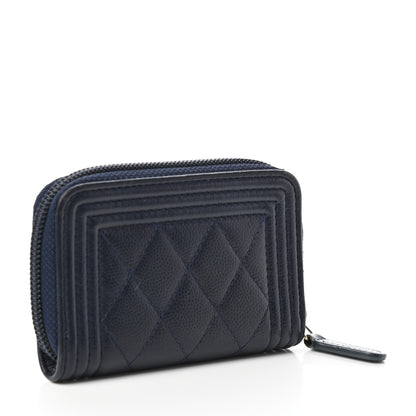 Chanel Caviar Quilted Boy Zip Around Coin Purse Wallet Dark Blue 3 of 7