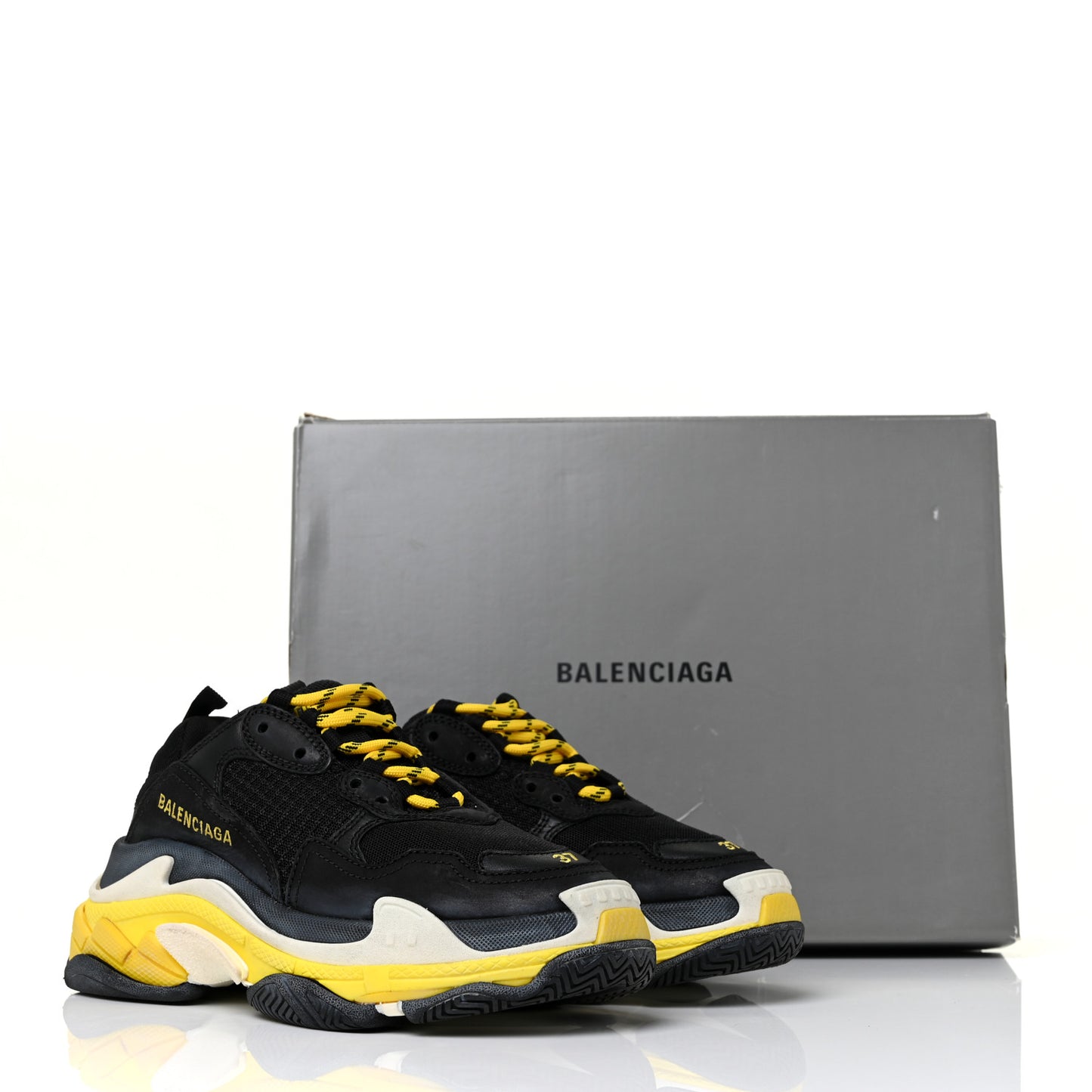 Fabric Mesh Womens Triple S Sneakers 37 Black Yellow