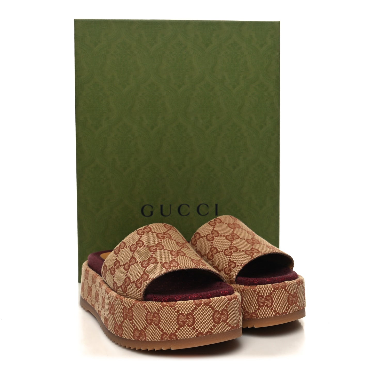 Canvas GG Monogram Angelina Platform Slide Sandals 36.5 Beige Ruggine