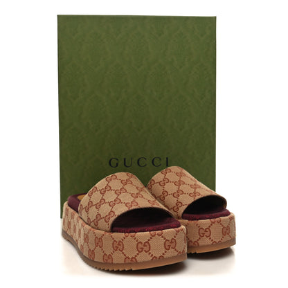 Gucci Canvas GG Monogram Angelina Platform Slide Sandals 36.5 Beige Ruggine 9 of 9