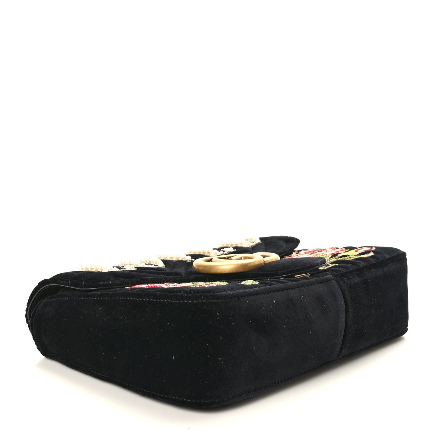Velvet Matelasse Loved Embroidered Medium GG Marmont Shoulder Bag Black