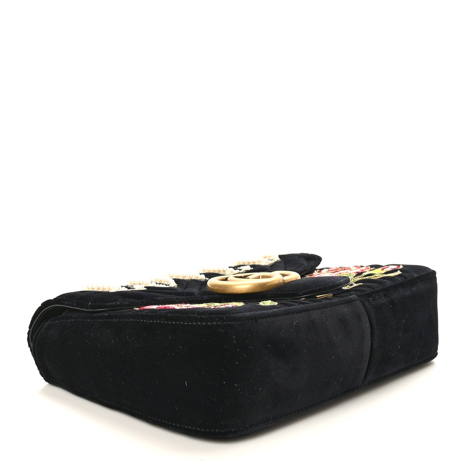 Gucci Velvet Matelasse Loved Embroidered Medium GG Marmont Shoulder Bag Black 4 of 10
