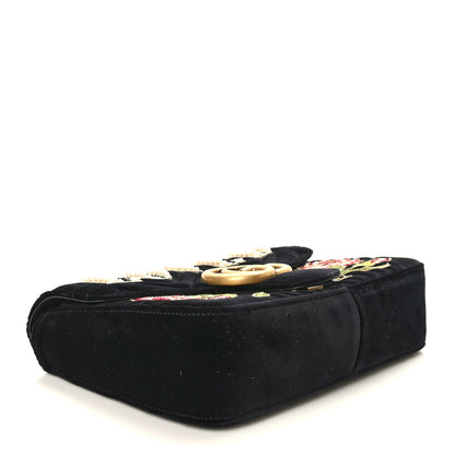 Gucci Velvet Matelasse Loved Embroidered Medium GG Marmont Shoulder Bag Black 4 of 10